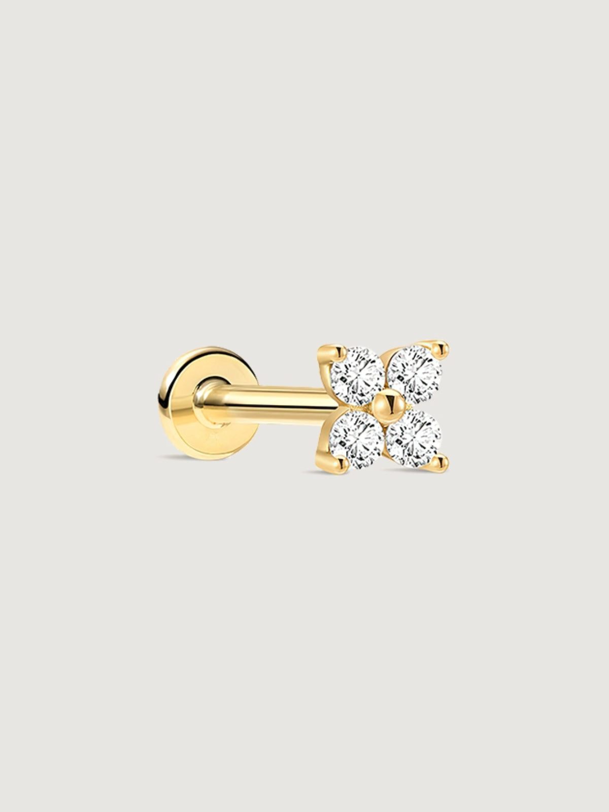 14K Solid Gold Four-Petal Flower Flat Back Earring