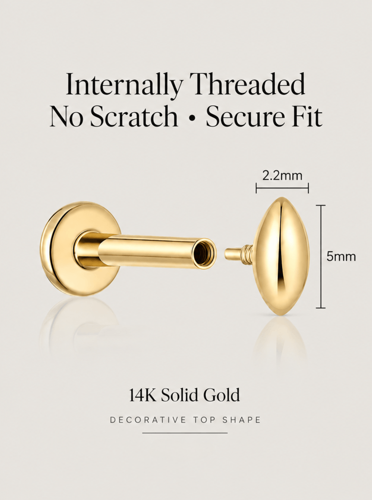 14K Solid Gold Screw Thread Flat Back Earrings