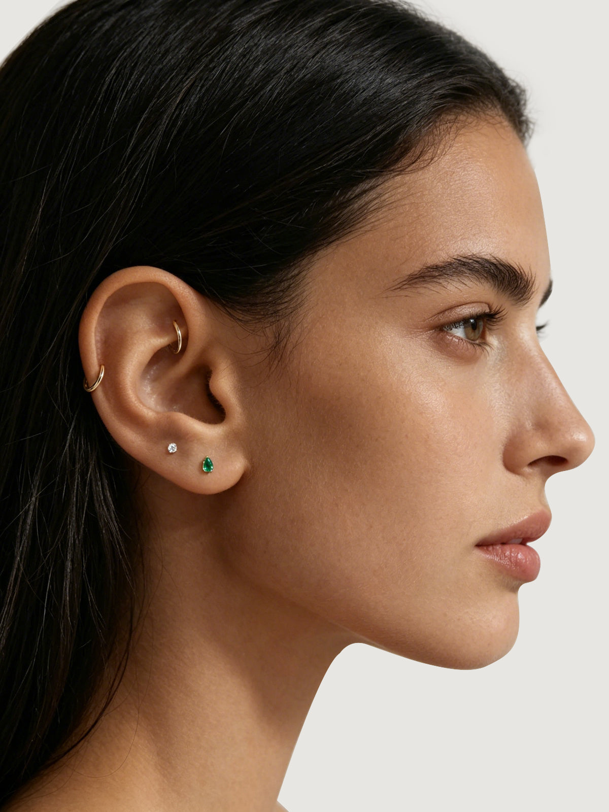 14K Solid Gold Minimal Emerald Drop Flat Back Earrings