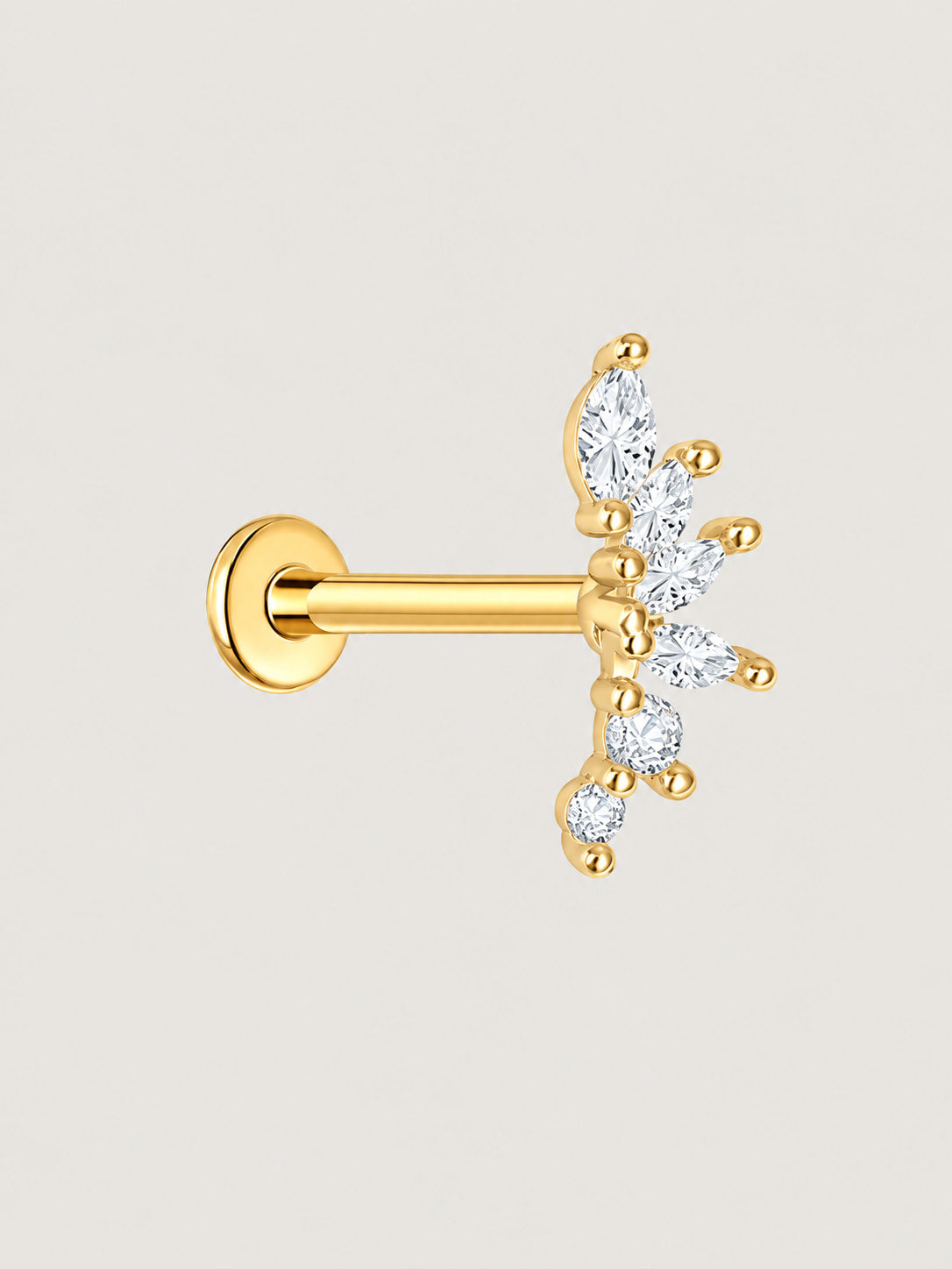14K Gold Marquise Leaf Flat Back Stud