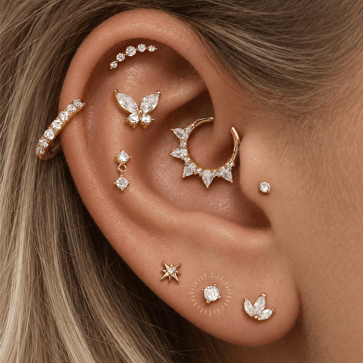 14K Solid Gold Solitaire CZ Flat Back Earrings