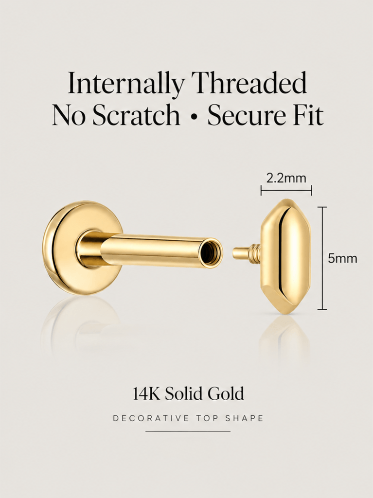 14K Solid Gold Screw Thread Flat Back Earrings