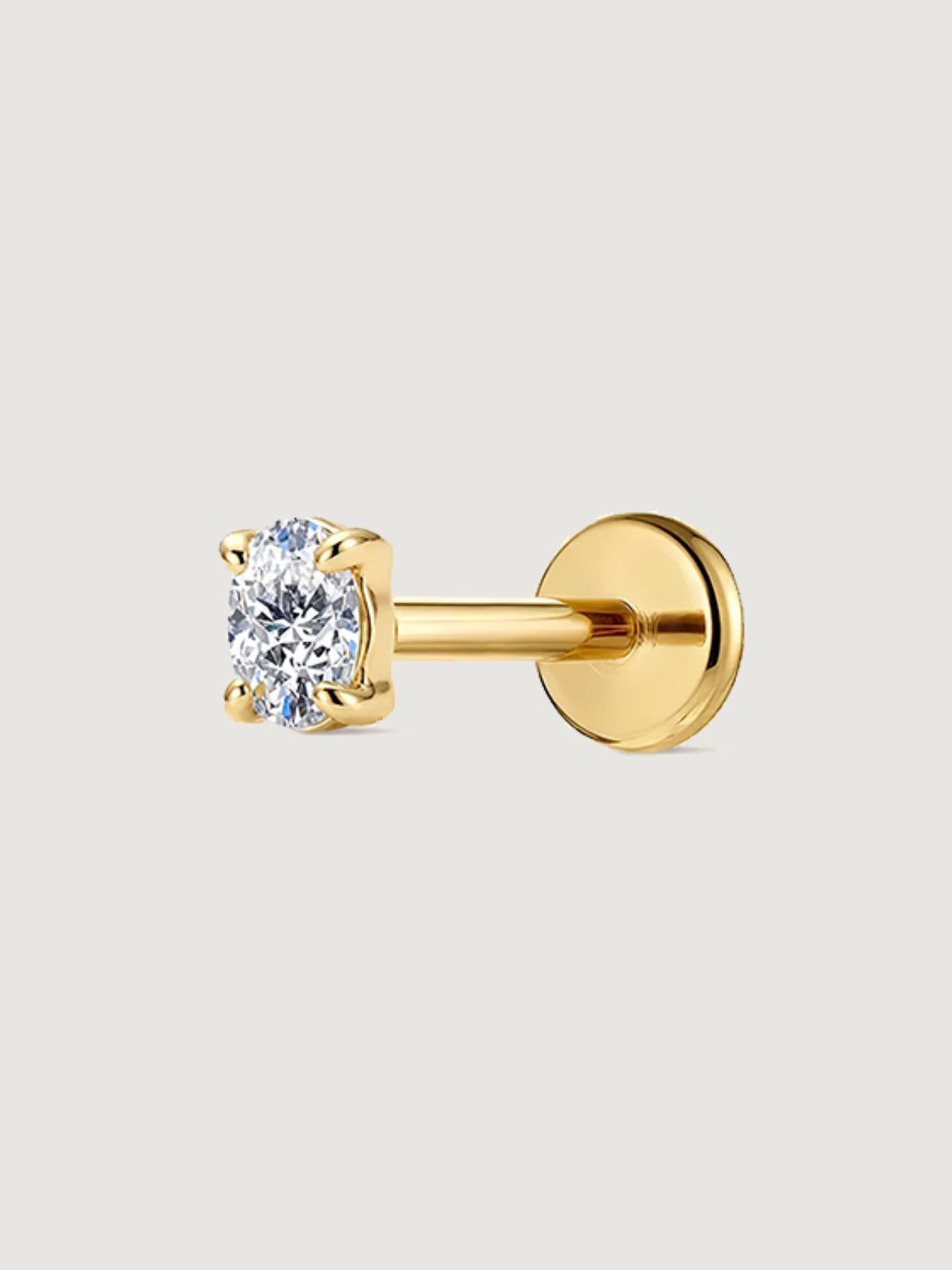 14K Solid Gold Oval Lab Diamond Flat Back Earring
