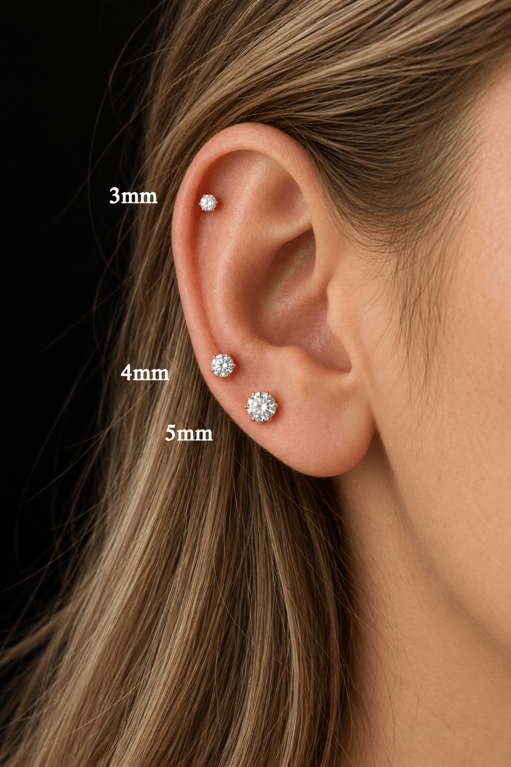 14K Solid Gold Six Prong Round Diamond Flat Back Earrings