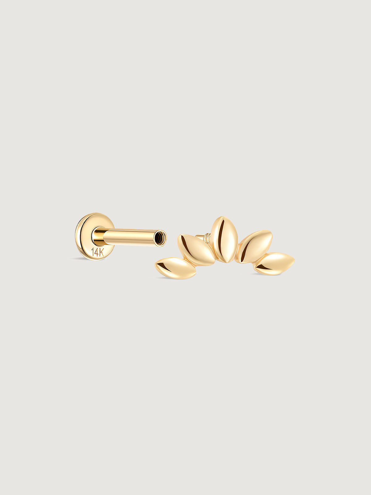 14K Solid Gold Minimalist Petal Arc Flat Back Earrings