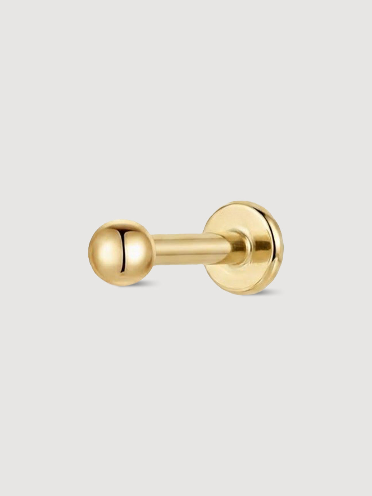 14K Solid Gold Round Ball Flat Back Earring