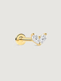 14K Solid Gold Marquise Heart Cluster Stud Flat Back Earring