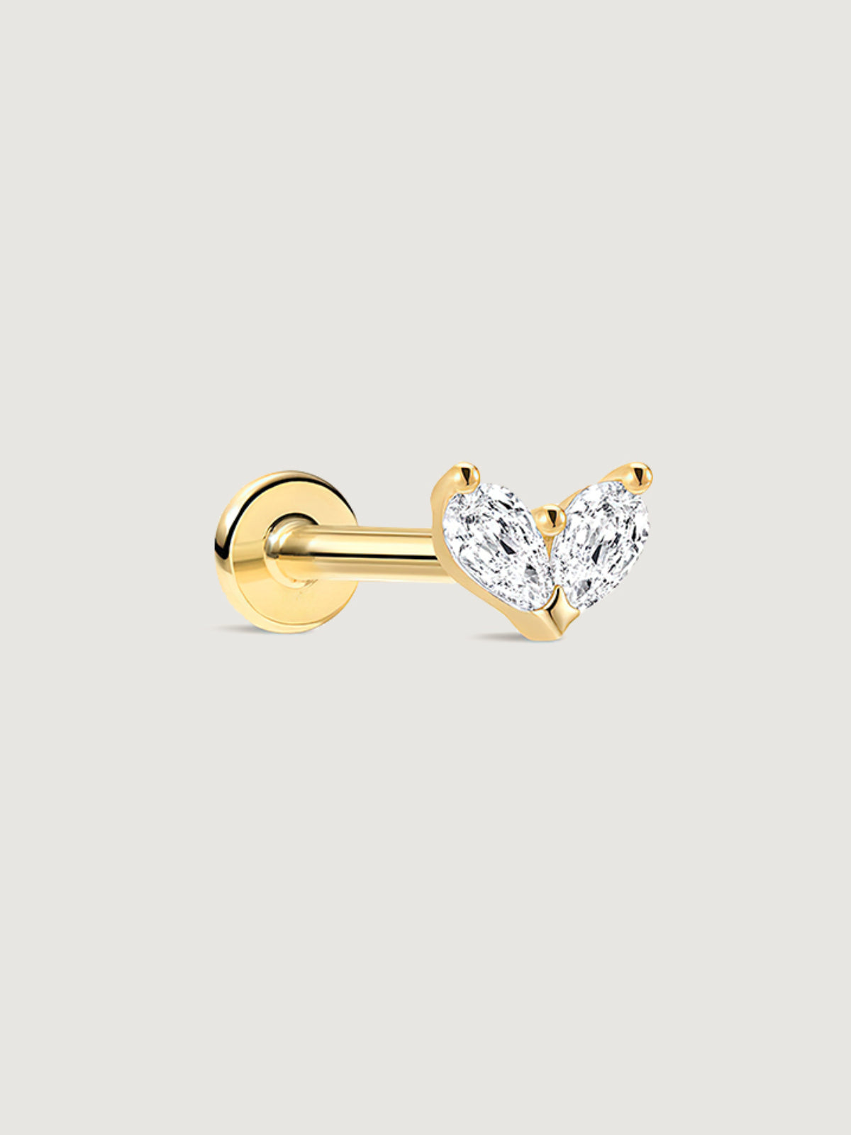 14K Solid Gold Marquise Heart Cluster Stud Flat Back Earring