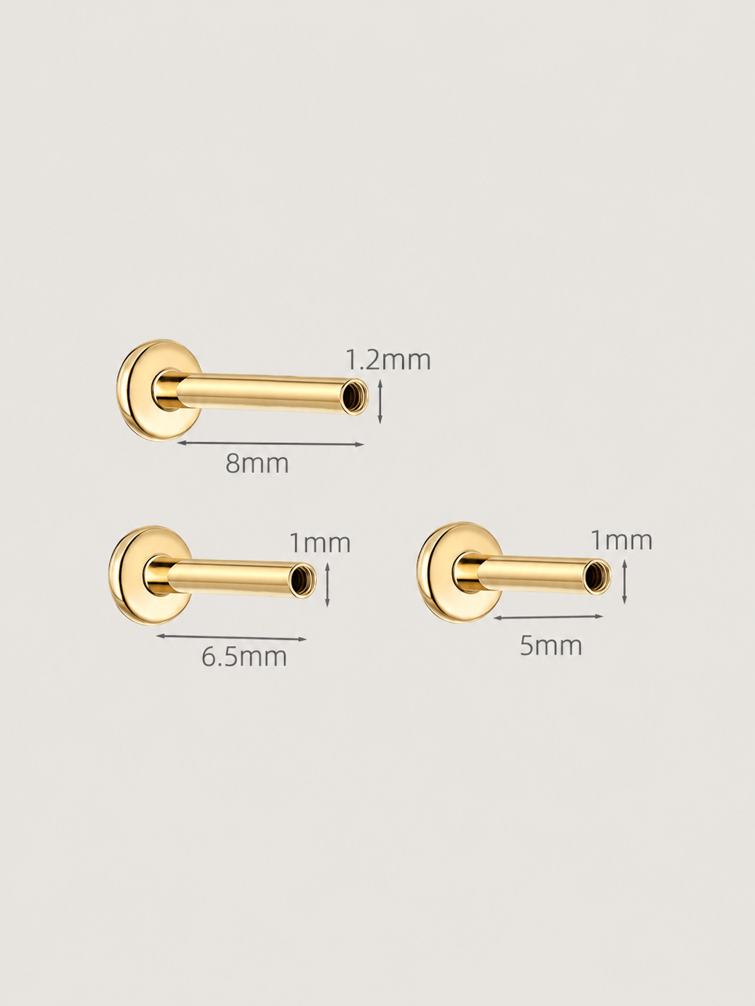 14K Solid Gold Minimalist Spliced Flat Back Earrings