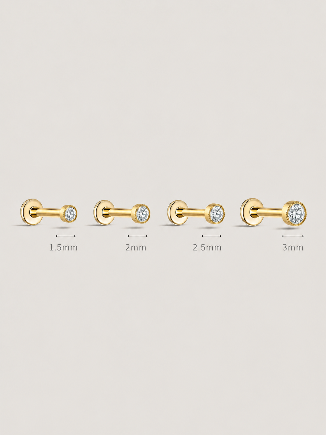 14K Solid Gold Round Diamond Flat Back Earrings