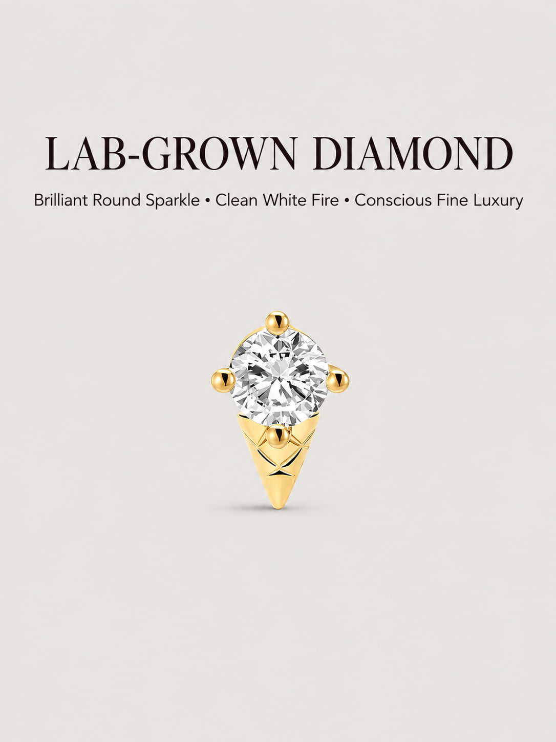 14K Solid Gold Geometric Round Lab-Grown Diamond Flat Back Stud