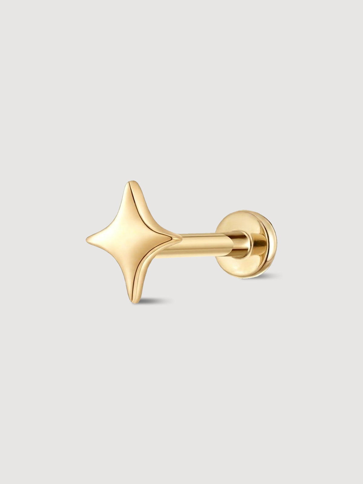 14K Solid Gold Minimalist Star Flat Back Stud