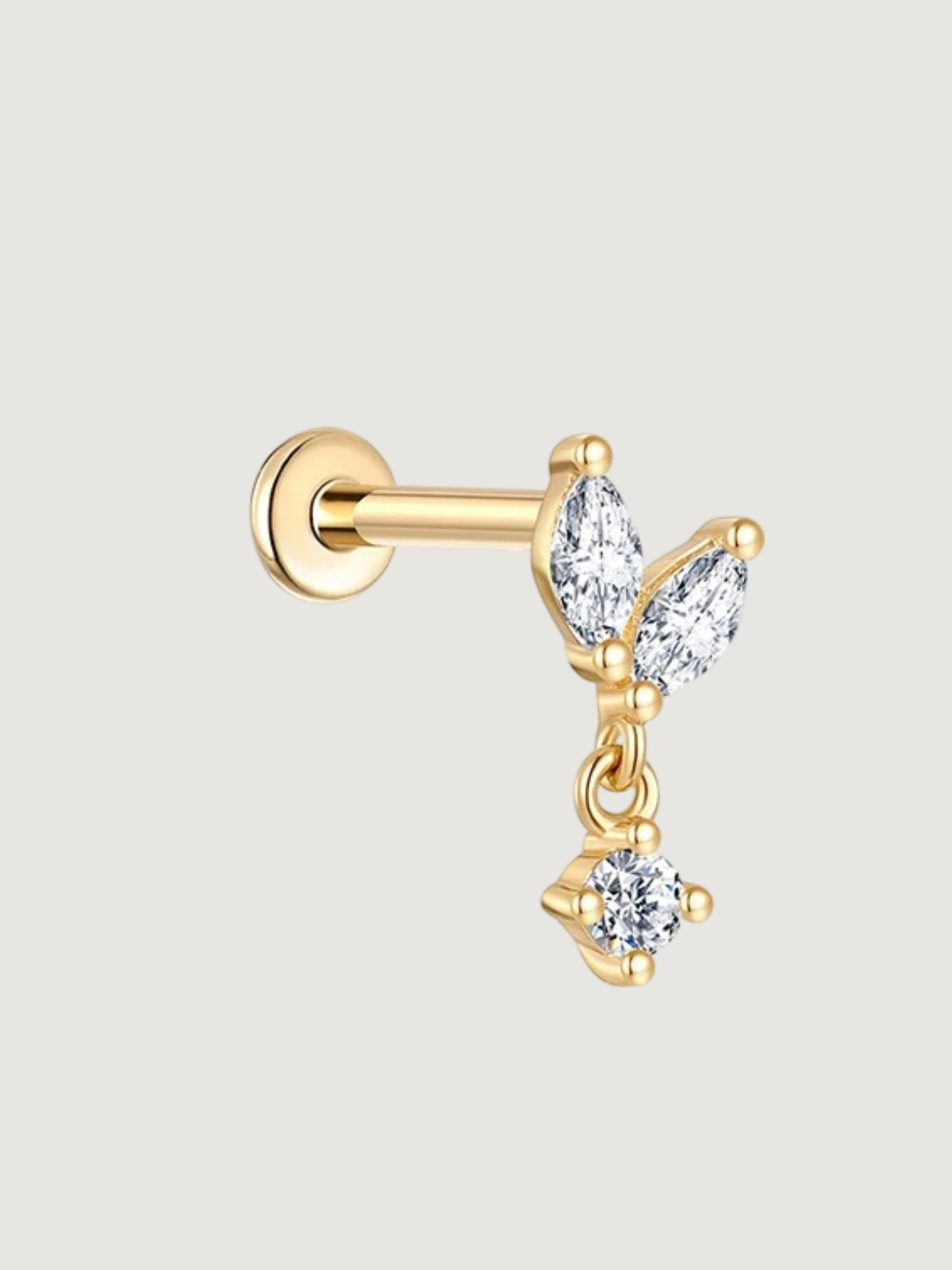 14K Gold Lab-Grown Diamond Marquise Leaf Flat Back Stud