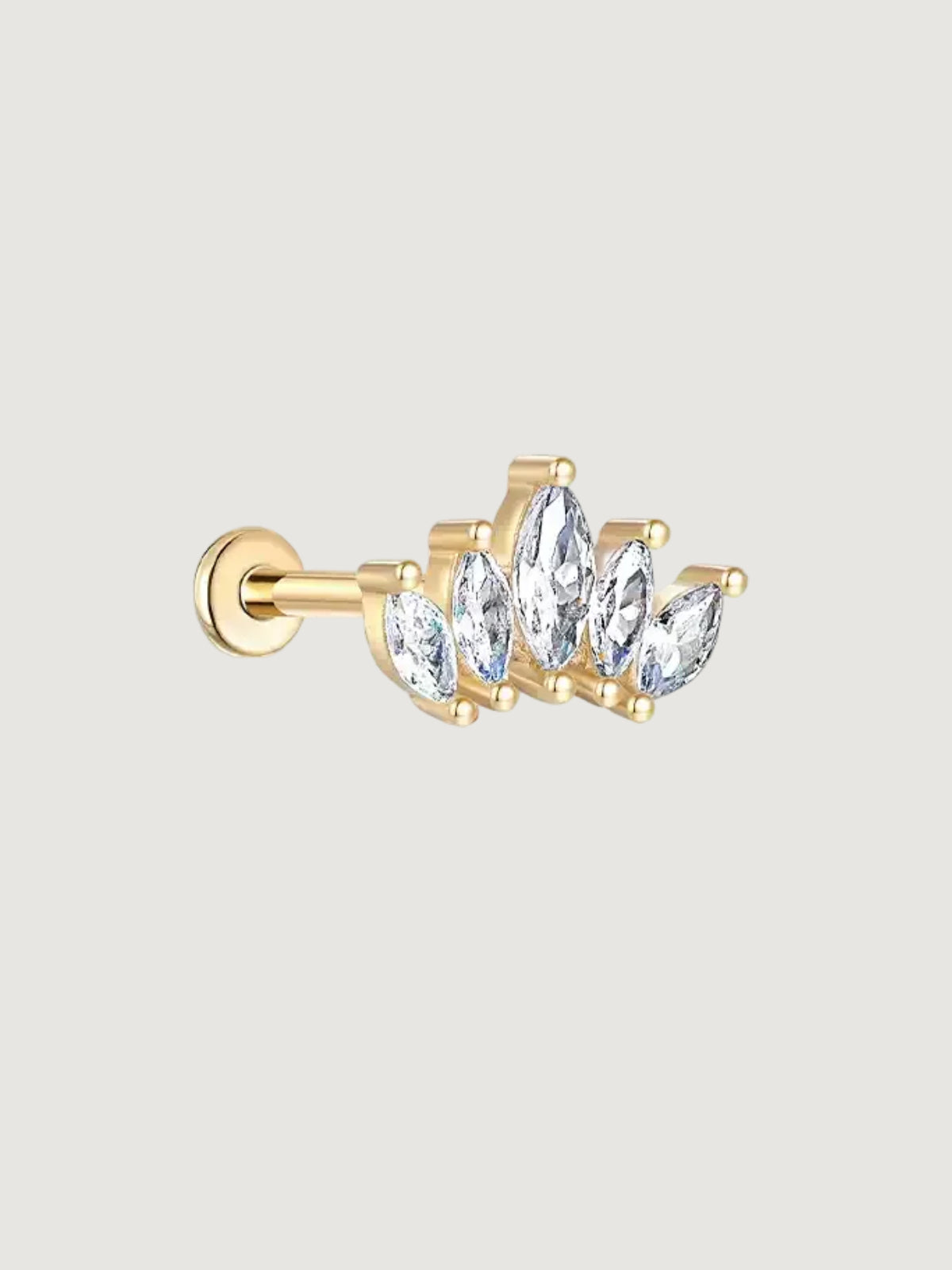 14K Solid Gold Lab-Grown Diamond Marquise Fan Flat Back Stud