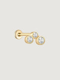 14K Solid Gold Lab-Grown Diamond Three-Stone Bezel Flat Back Stud