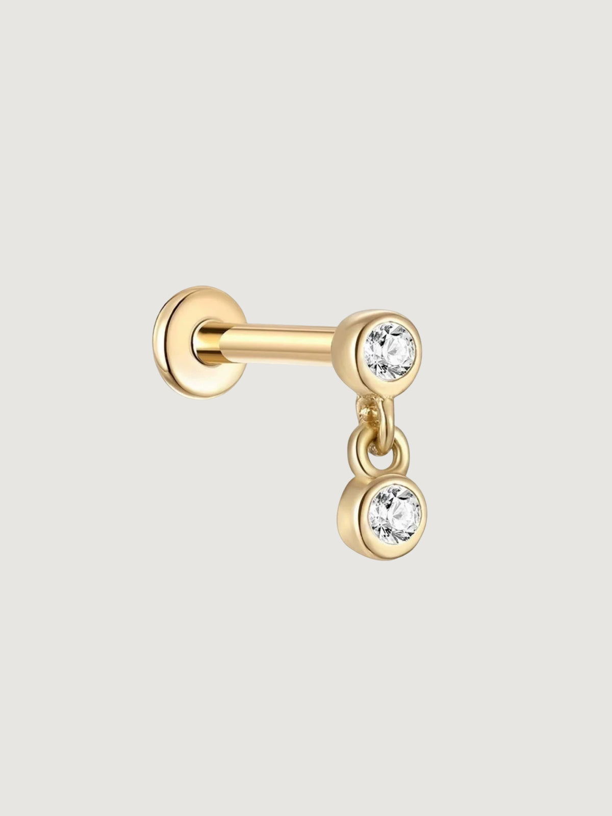 14K Gold Lab-Grown Diamond Double Drop Flat Back Stud