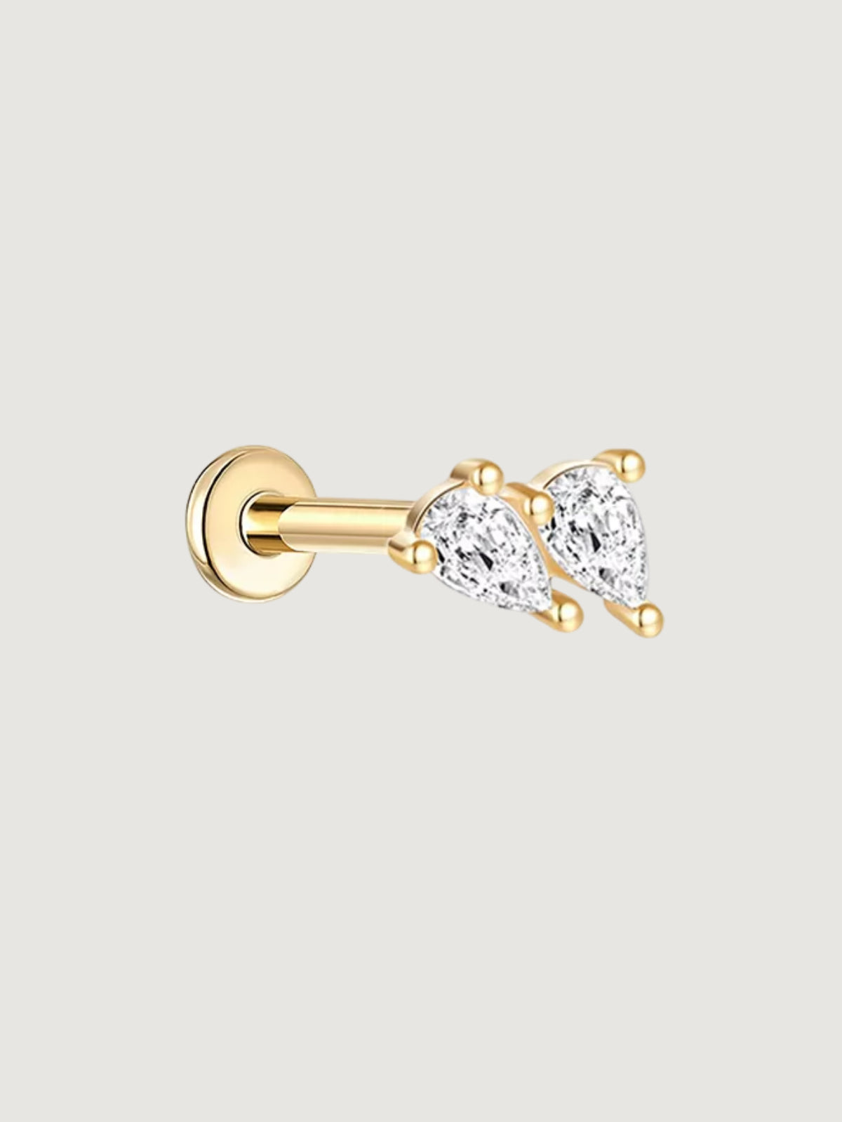 14K Solid Gold Lab-Grown Diamond Double Pear Flat Back Stud