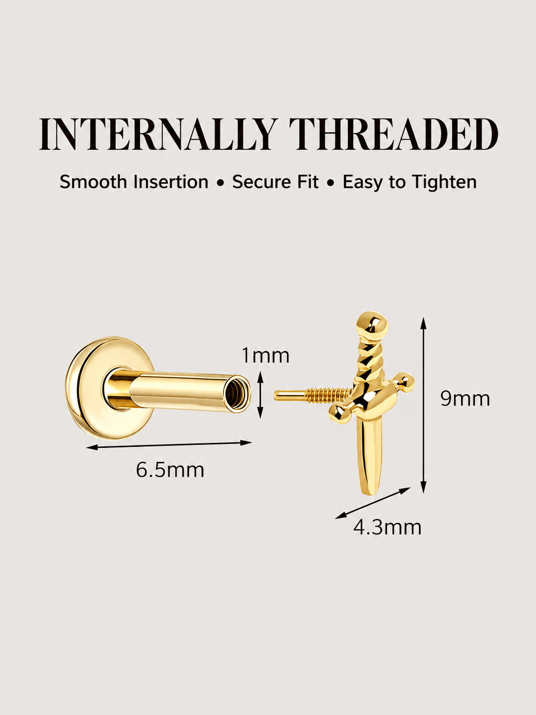 14K Gold Dagger Flat Back Stud