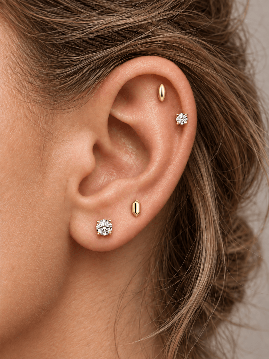 14K Solid Gold Screw Thread Flat Back Earrings