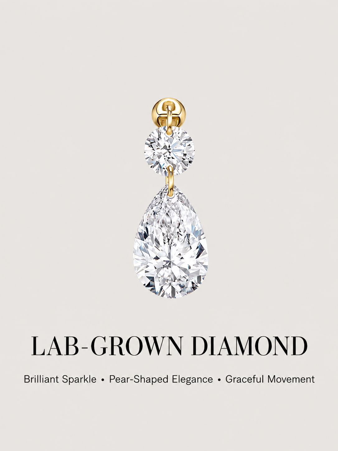 14K Solid Gold Lab-Grown Diamond Pear Drop Flat Back Stud