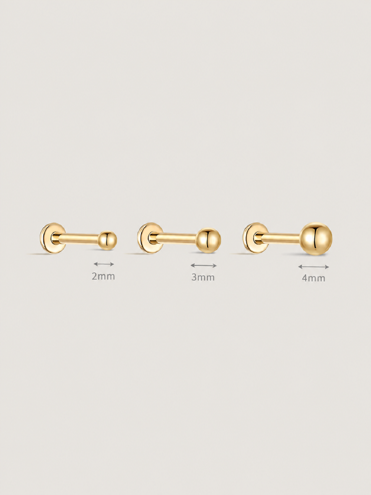 14K Solid Gold Round Ball Flat Back Earrings