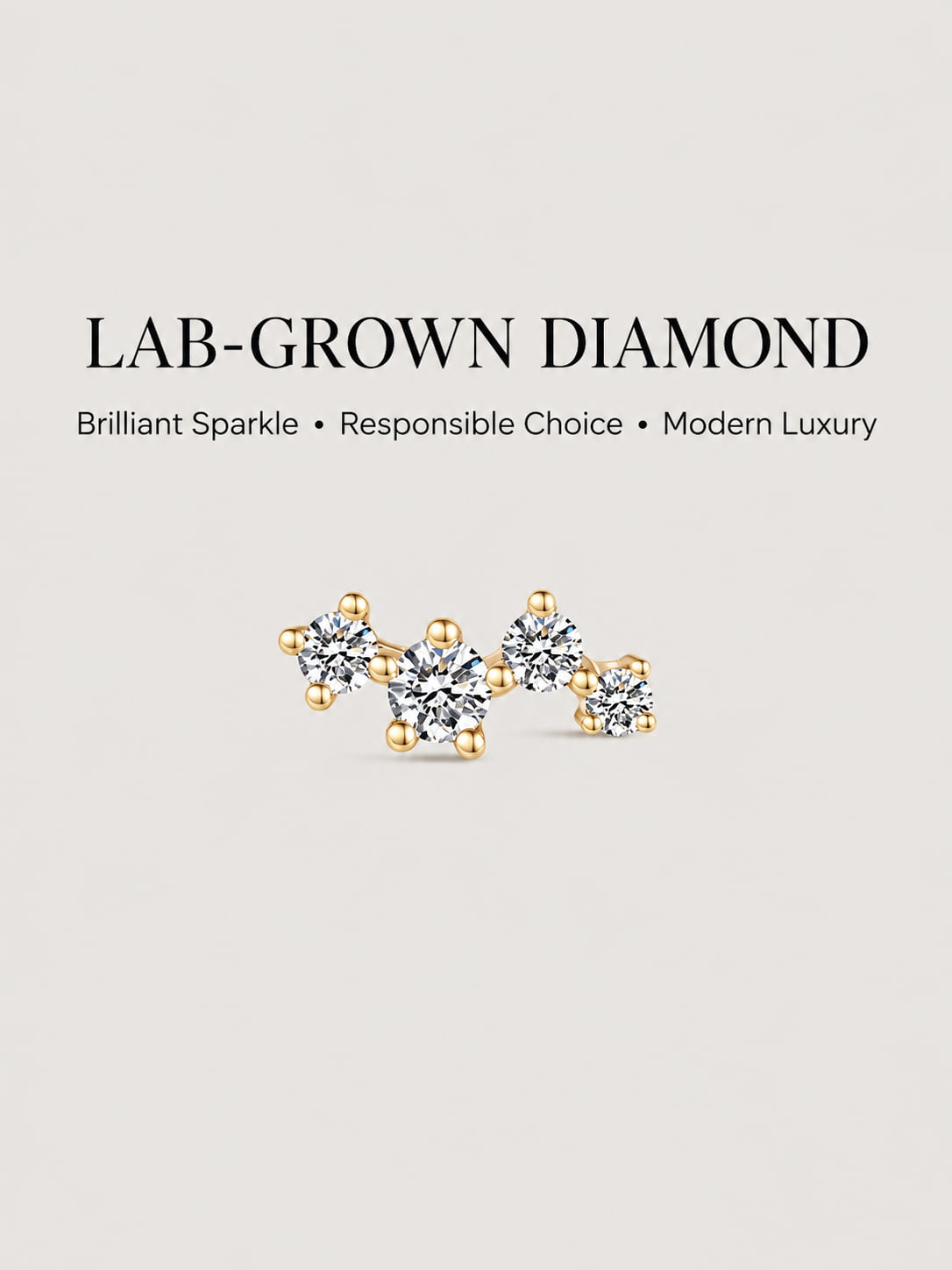 14K Gold Lab-Grown Diamond Graduated Curve Flat Back Stud