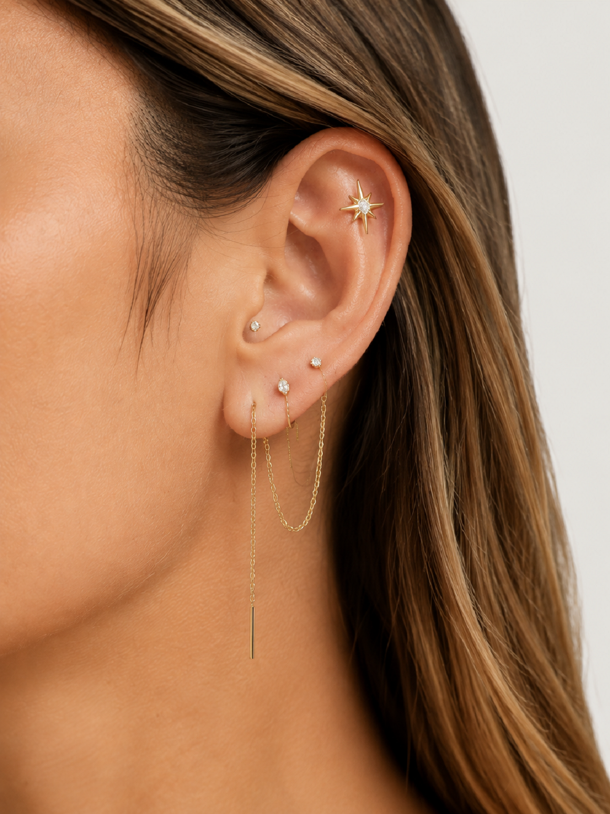 14K Solid Gold Diamond Star Flat Back Earrings