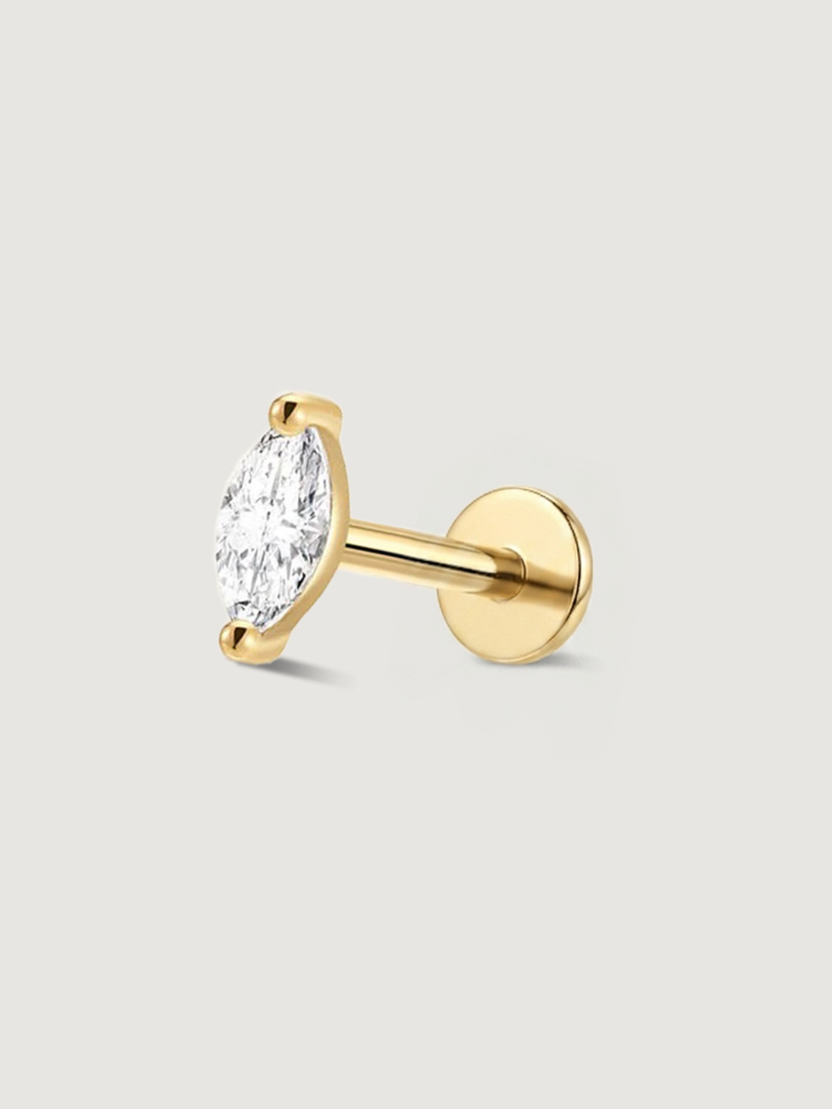 14K Solid Gold Marquise Lab Diamond Flat Back Earrings