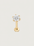 14K Solid Gold Six Prong Round Diamond Flat Back Earrings