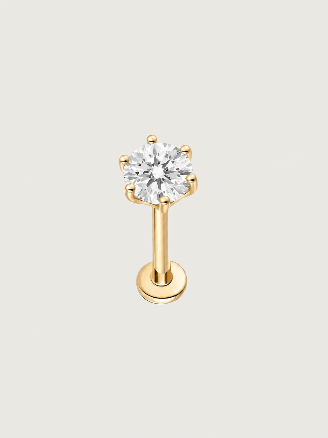 14K Solid Gold Six Prong Round Diamond Flat Back Earrings