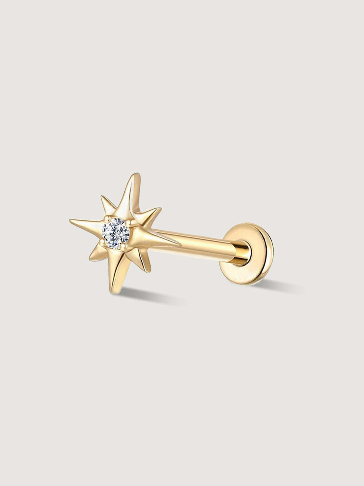14K Solid Gold Octagonal Star Flat Back Earrings