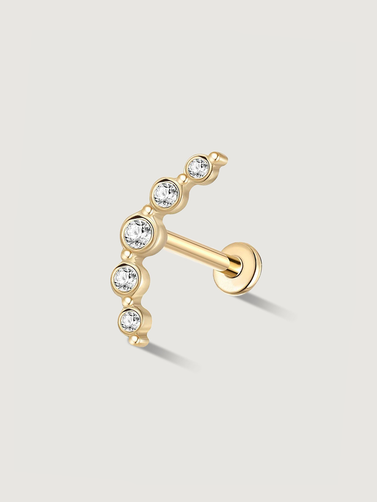 14K Solid Gold Simple Curved Flat Back Earrings