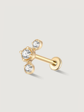 14K Solid Gold Dainty Crystal Trio Flat Back Earrings