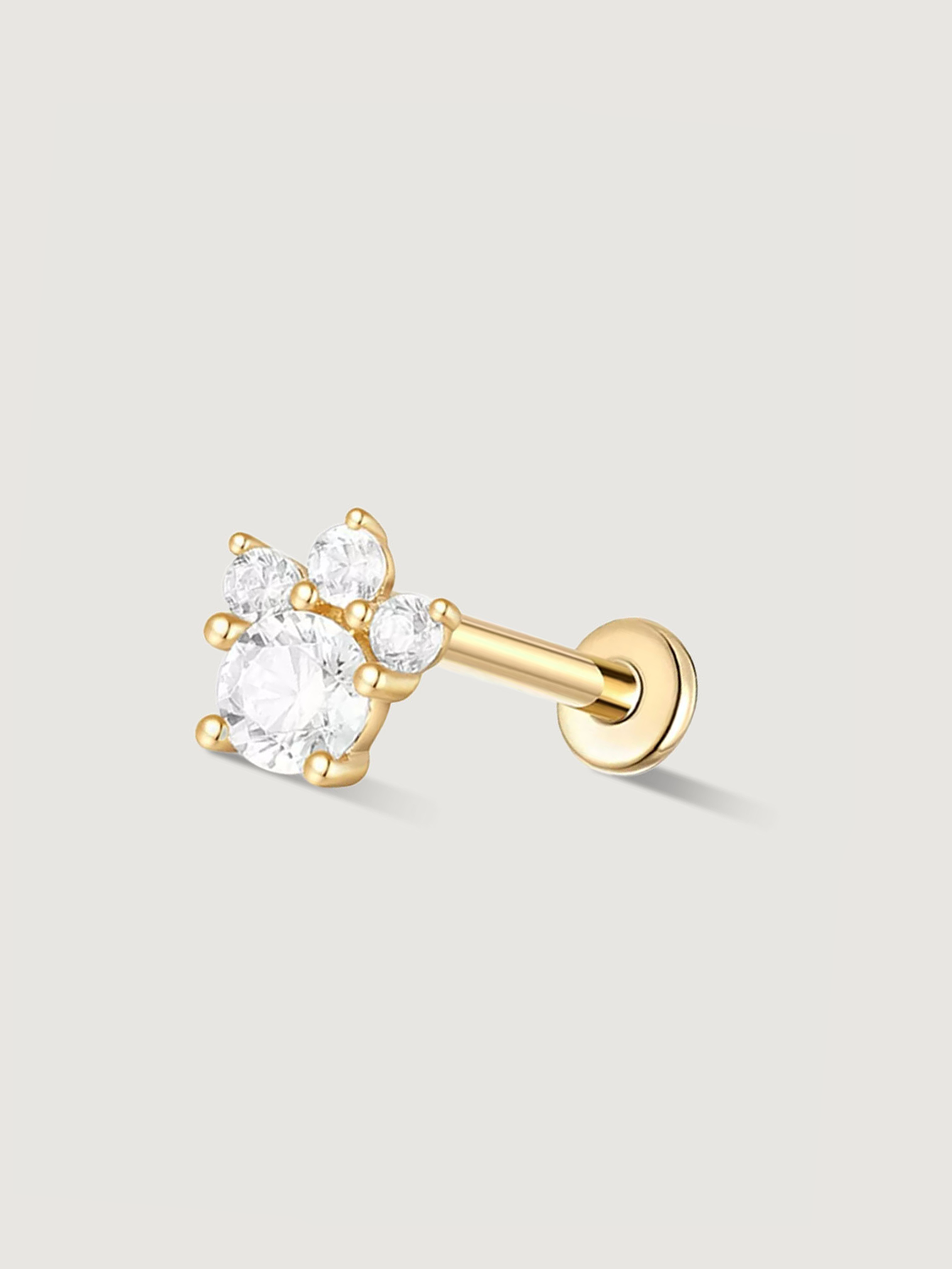 14K Solid Gold Tiny Cat Paw Flat Back Cartilage Earrings