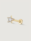 14K Solid Gold Star Diamond Flat Back Earrings