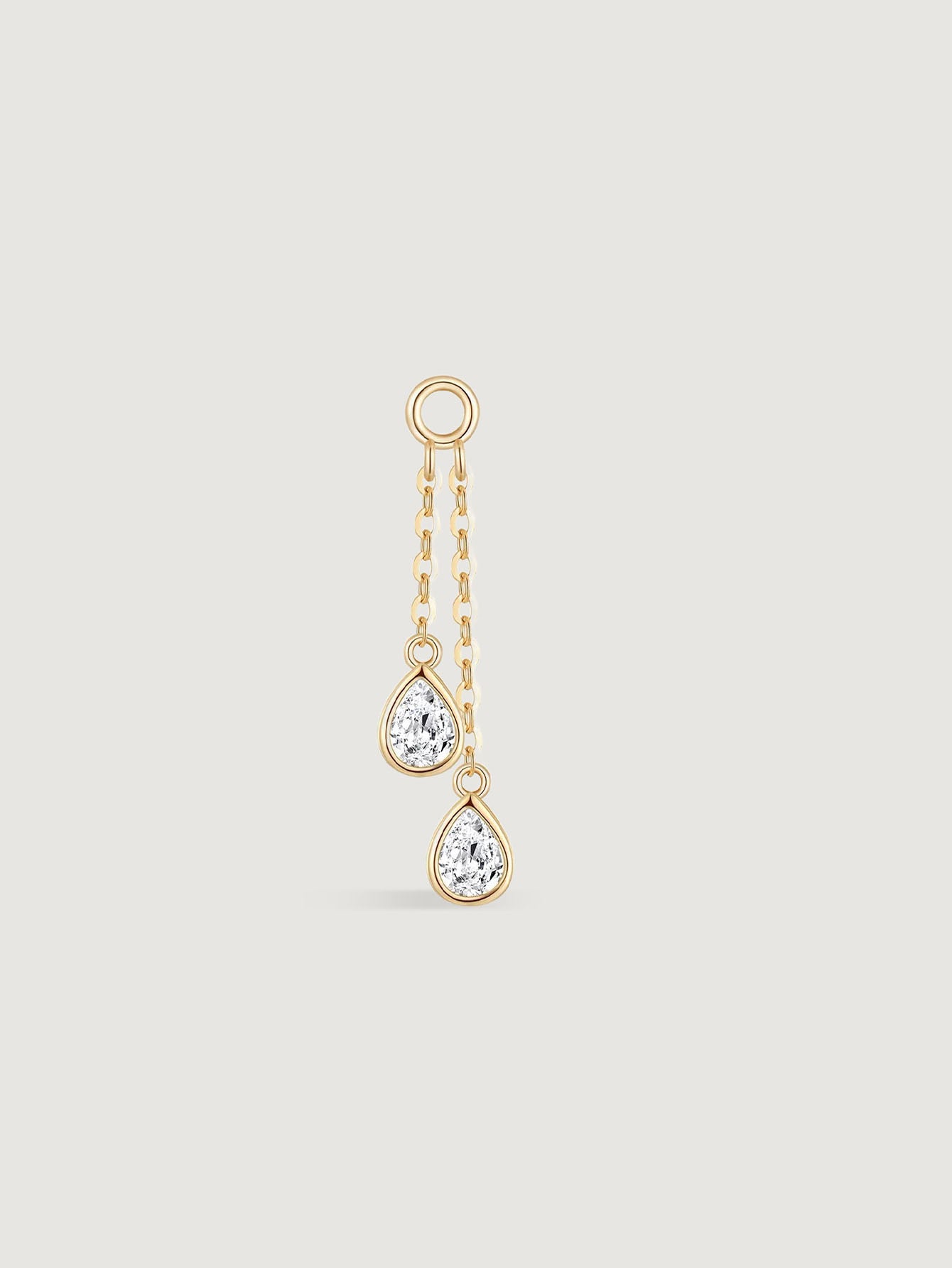 14K Solid Gold Pear Diamond Tassel Hoop Earrings