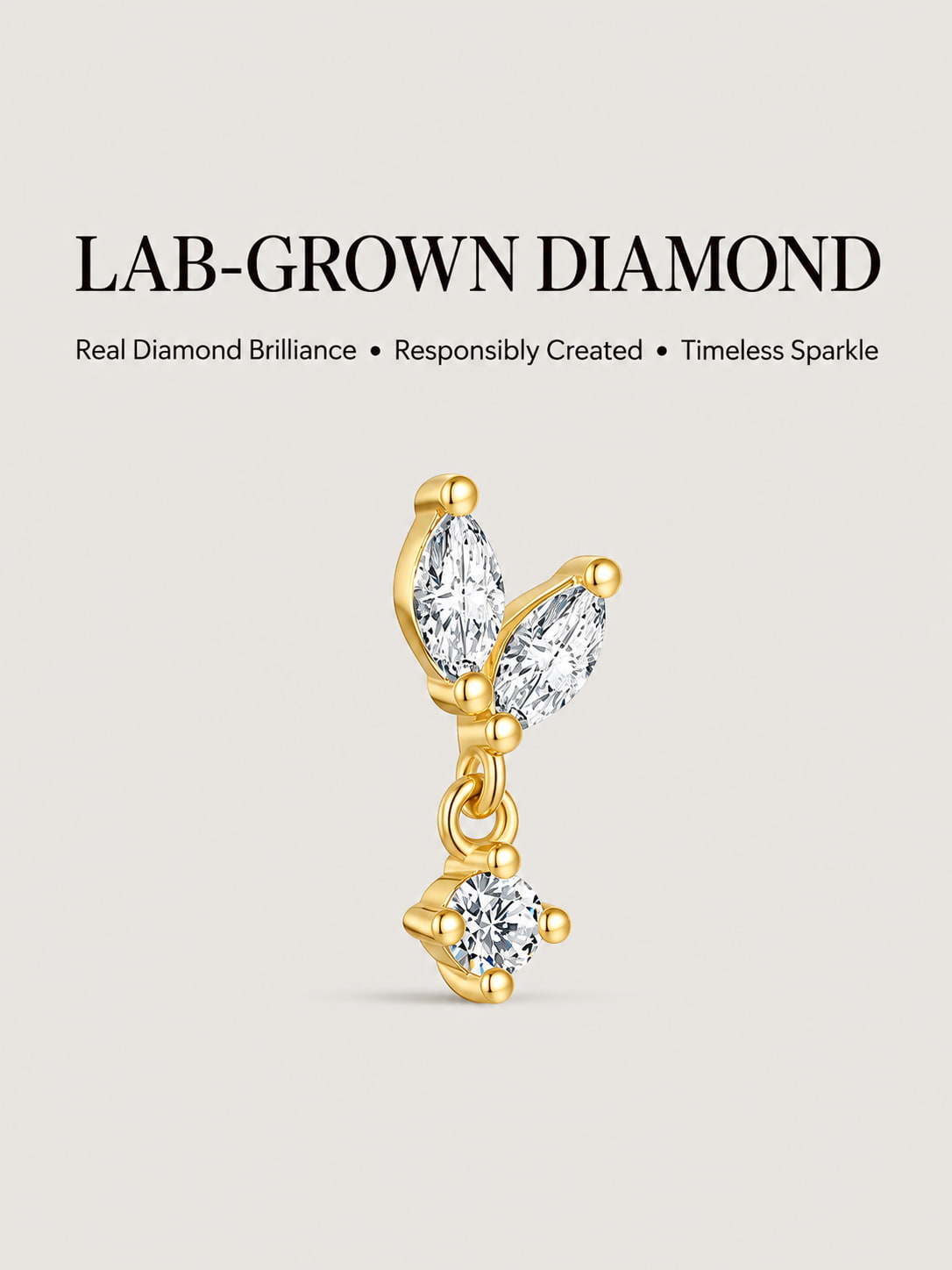 14K Gold Lab-Grown Diamond Marquise Leaf Flat Back Stud