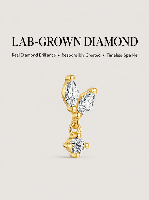 14K Gold Lab-Grown Diamond Marquise Leaf Flat Back Stud