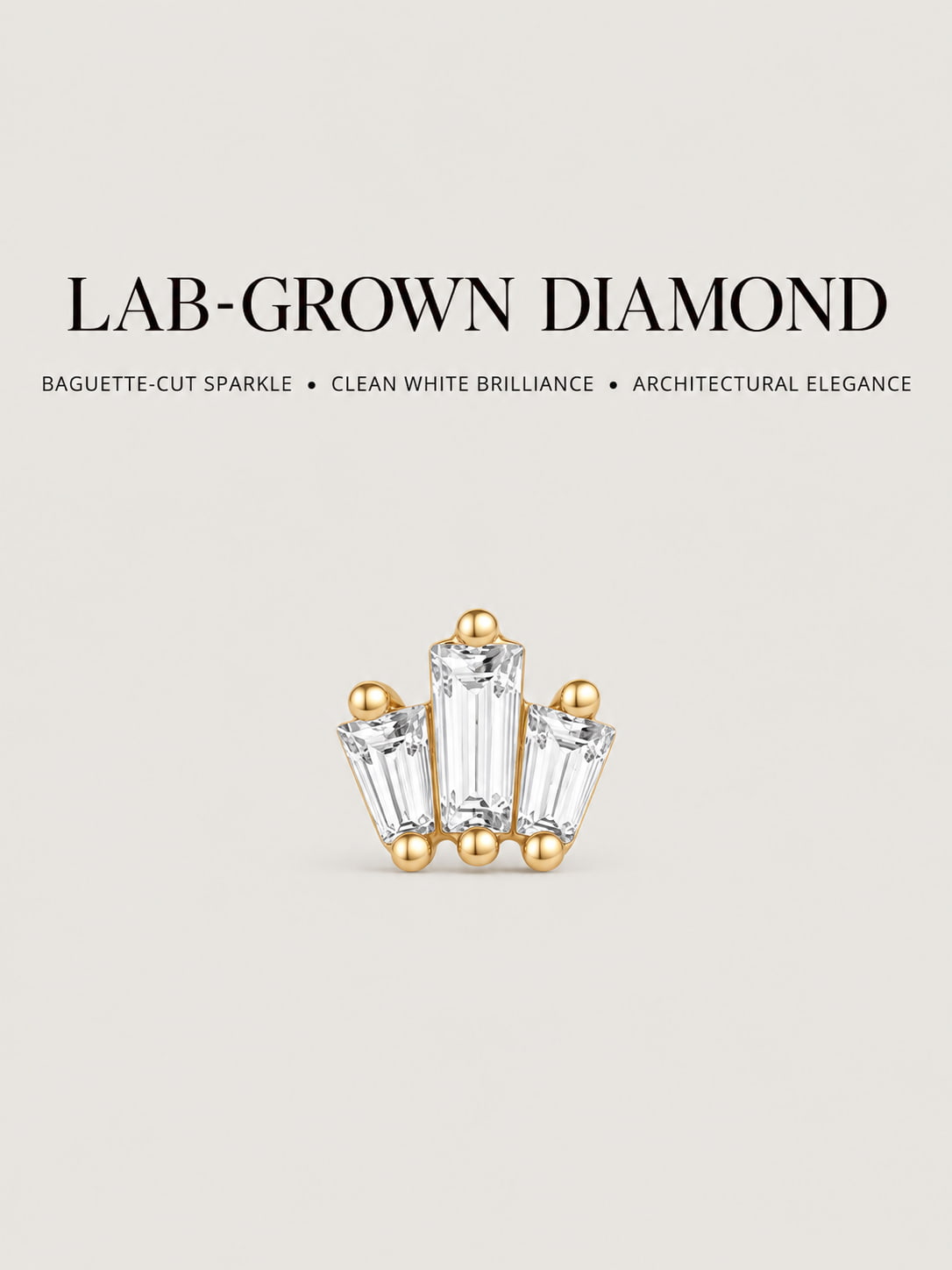 14K Solid Gold Lab-Grown Diamond Baguette Fan Flat Back Stud