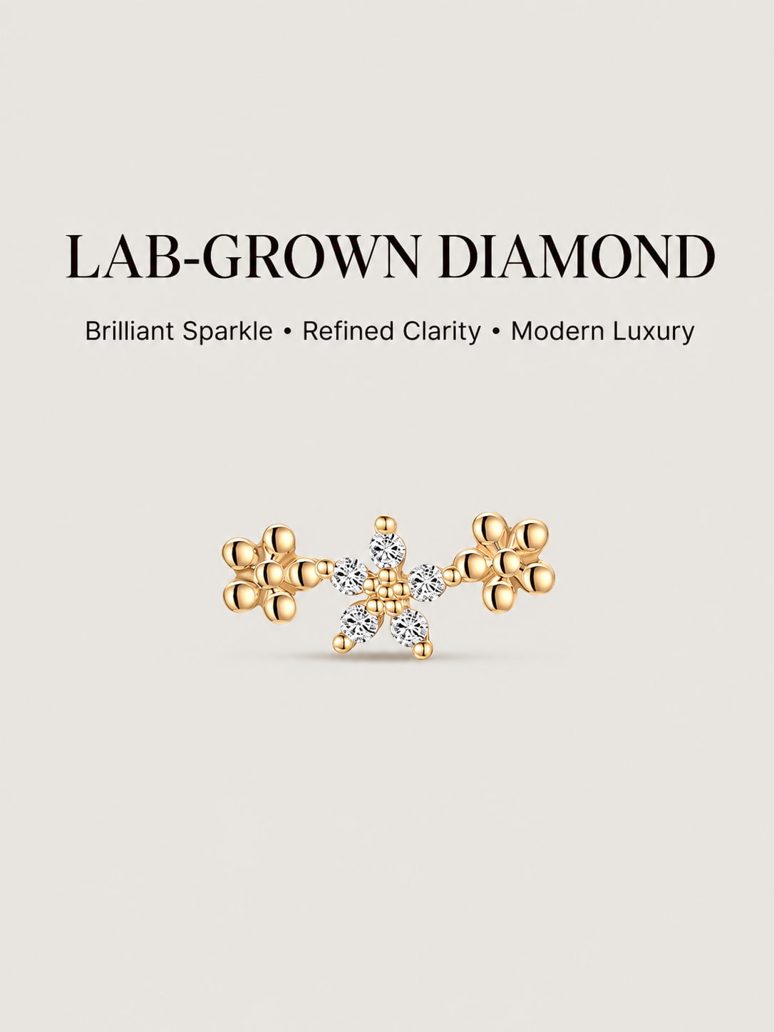 14K Gold Lab-Grown Diamond Floral Cluster Flat Back Stud