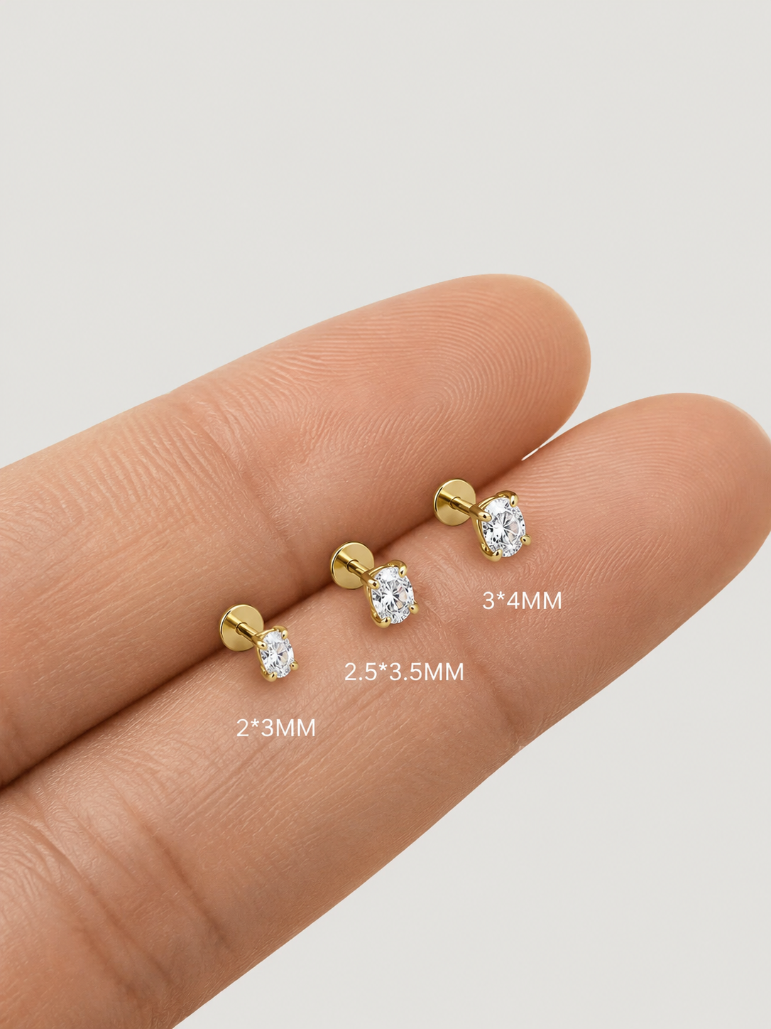 14K Solid Gold Oval Lab Diamond Flat Back Earrings