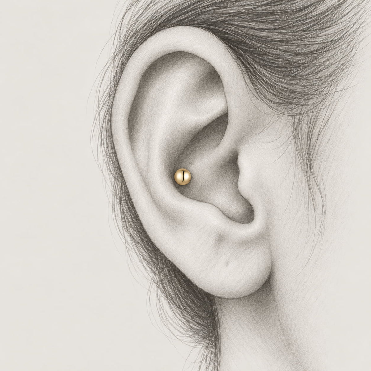 14K Solid Gold Round Ball Flat Back Earring