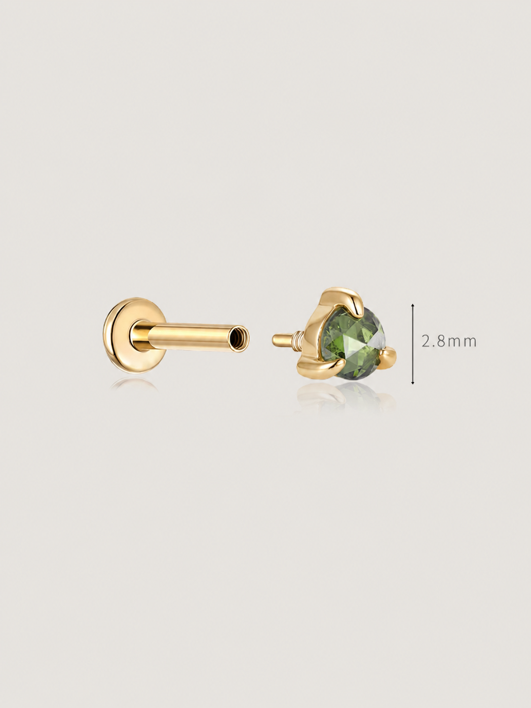 14K Solid Gold Minimal Gemstone Flat Back Earrings