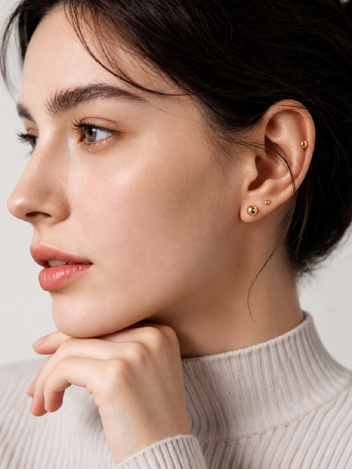 14K Solid Gold Round Ball Flat Back Earrings