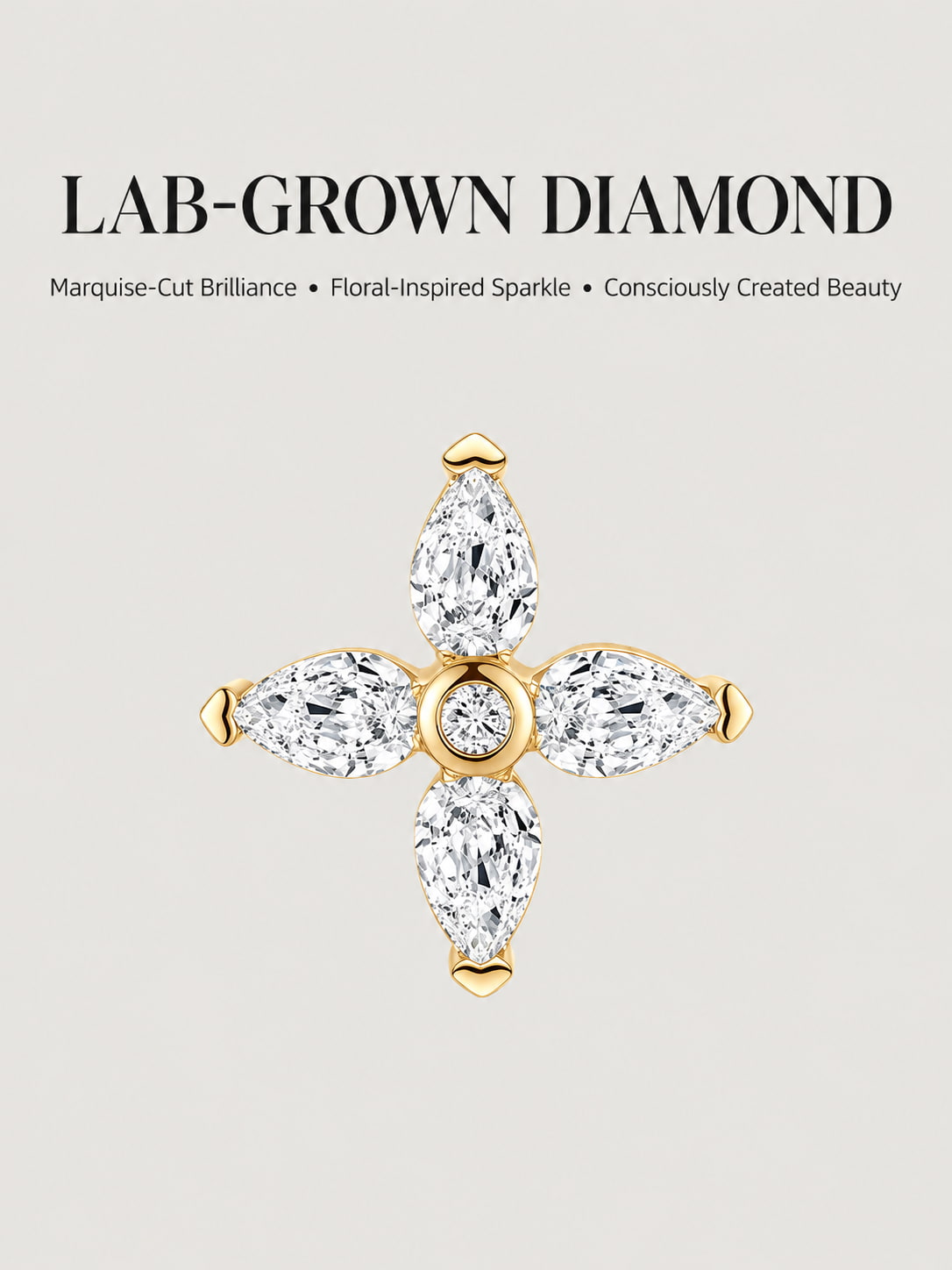 14K Solid Gold Marquise Lab-Grown Diamond Flower Flat Back Stud