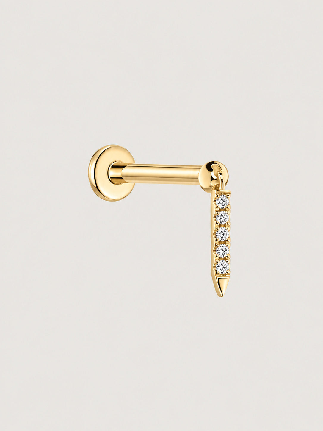 14K Solid Gold Lab-Grown Diamond Pavé Bar Drop Flat Back Stud