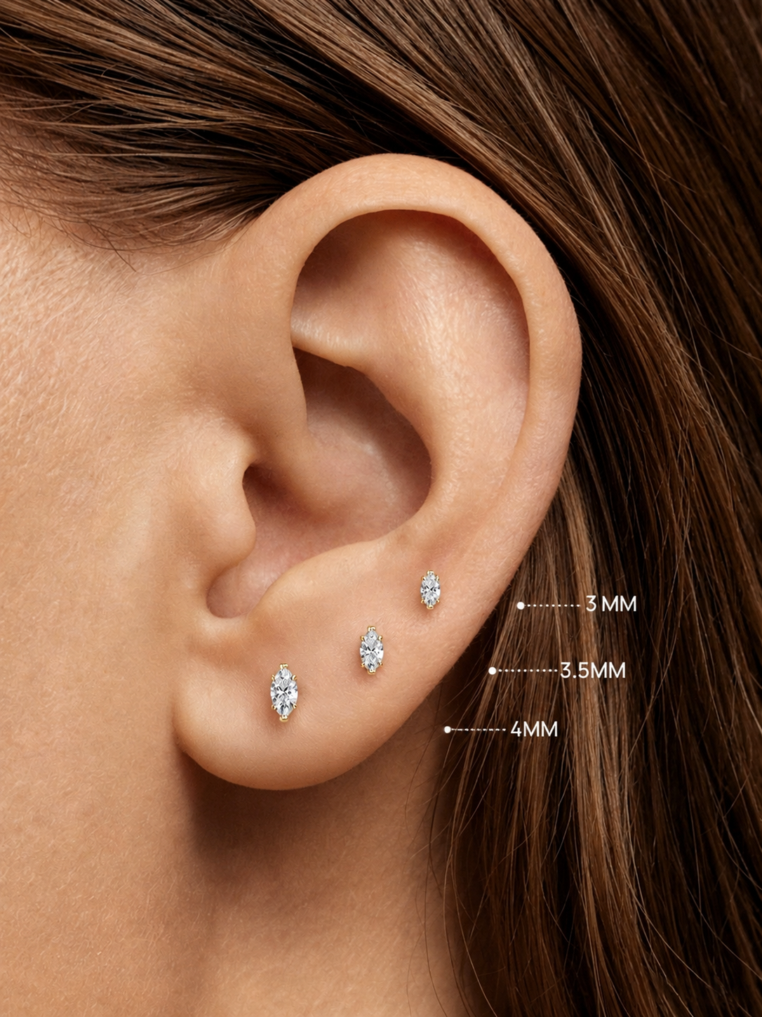 14K Solid Gold Marquise Lab Diamond Flat Back Earrings