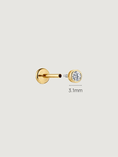 14K Solid Gold Bezel Solitaire CZ Flat Back Earrings