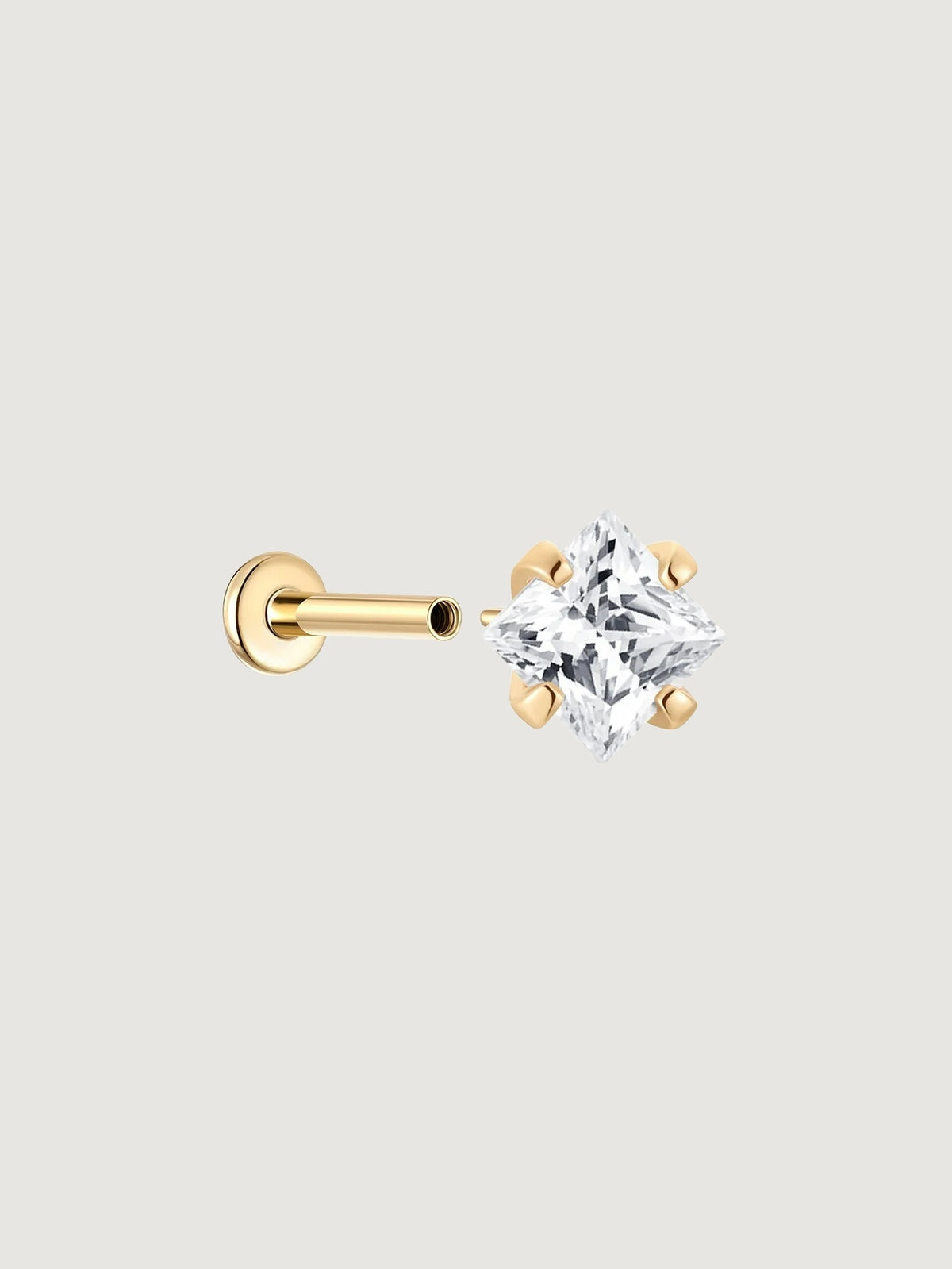 14K Solid Gold Square Flat Back Earrings