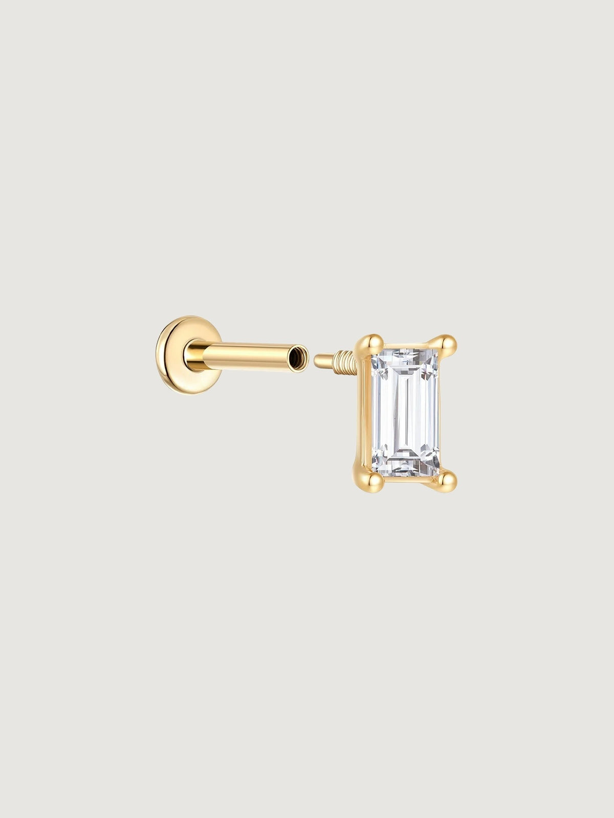14K Solid Gold Baguette Flat Back Earrings